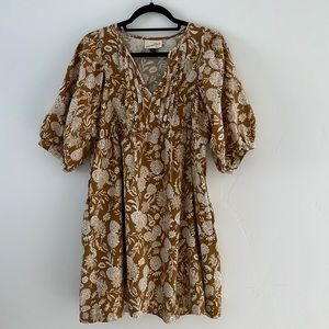 Universal Thread Mustard Floral Puff Sleeve Dress